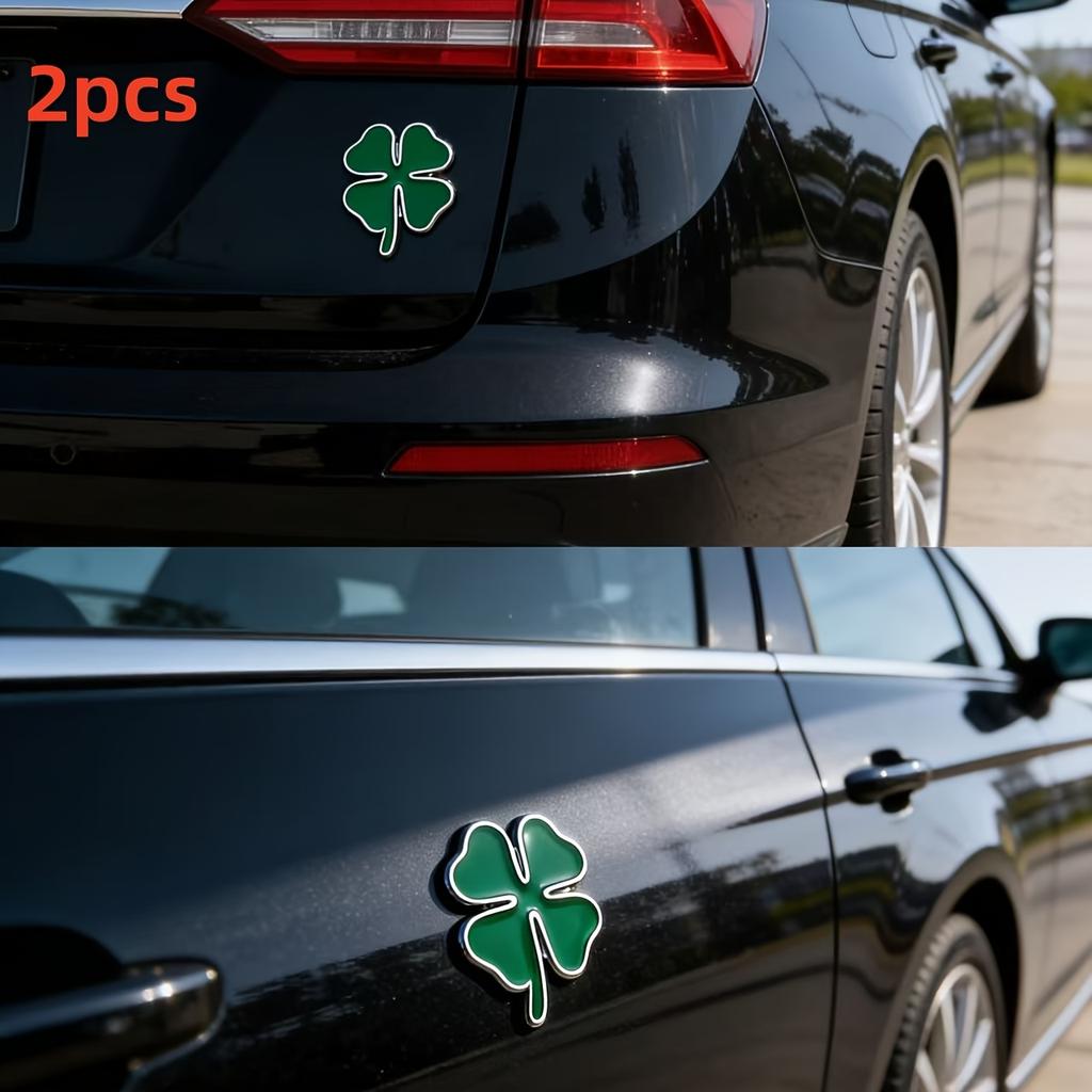 2pcs Car Decal Set, Emblem Modification, Metal Side Badge, Exterior Accessories, Waterproof and Sunproof Four-Leaf Clover Tail Badge,