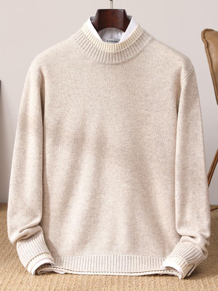 Men's Thickened Wool Sweater, Round Neck, Long Sleeve, Business Casual, Simple, Loose, Versatile Knit Outerwear, Base Layer