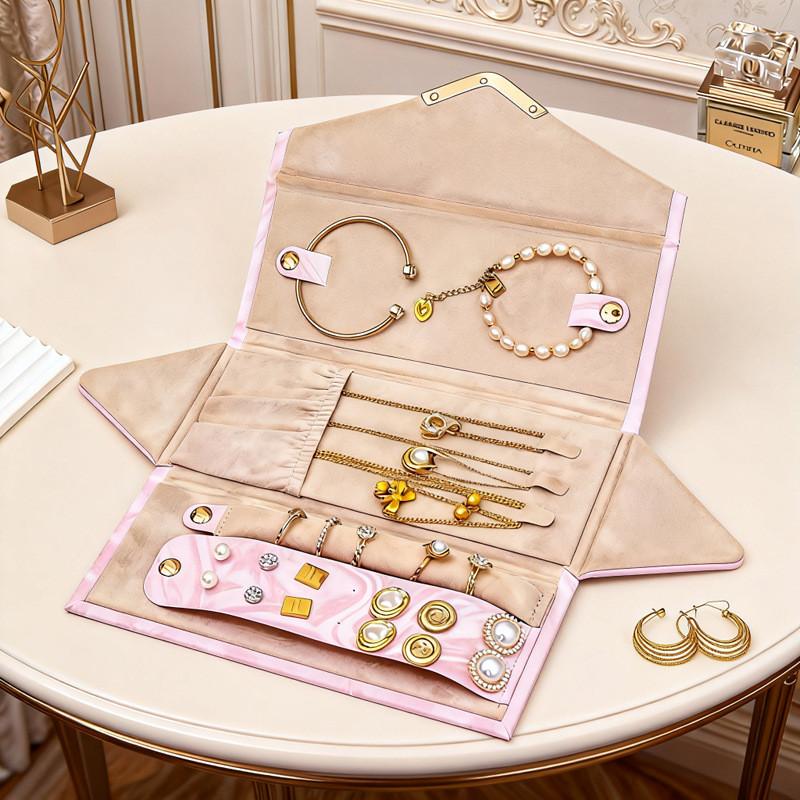 Jewelry Box Folding Leather Storage Organizer With Adjustable Compartments For Travel And Gift Giving