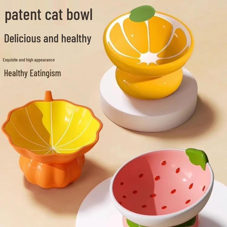 Ergonomic Ceramic Cat Bowl: High-Legged, Slanted Design Protects Pet's Cervical Spine for Food & Water