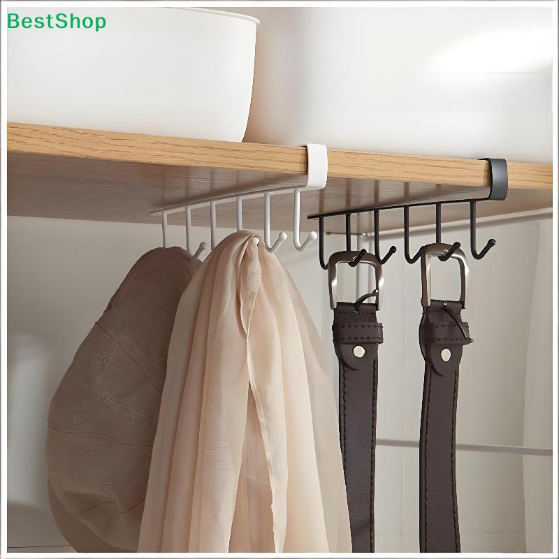 Under Cabinet Mug Rack,6 Hooks Hanging Coffee Cup Holder for Kitchen Cabinets (Black & White)
