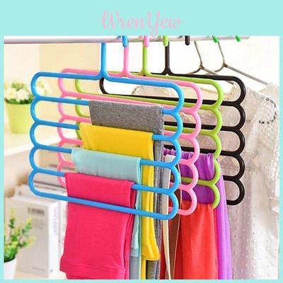 New Multi-functional Five-layer Pants Rack Clothes Hanger Candy-colored Plastic Hanger For Storage And Organization