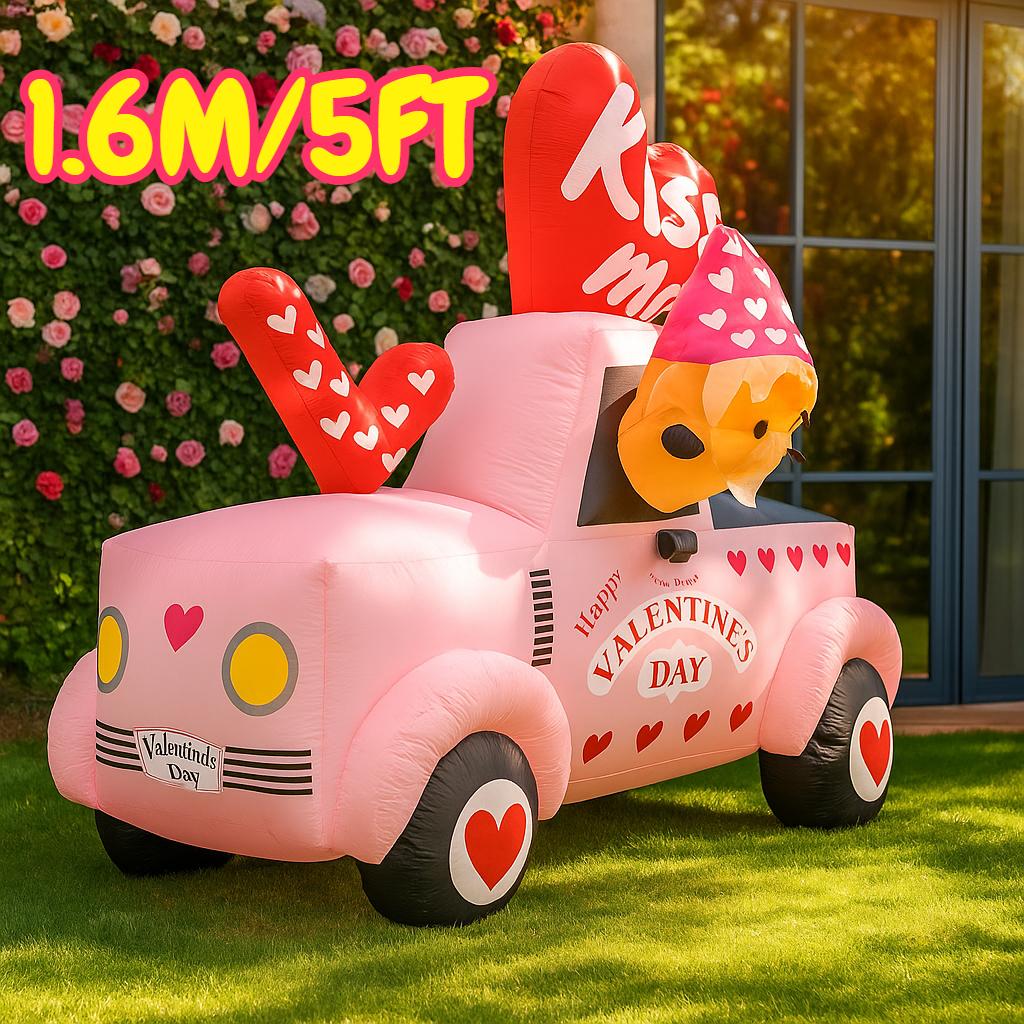 

1.6M/5FT Valentine s Day Inflatable Party Decor Automotive Goblin Courtyard Decoration Romantic Build-in LED Light Garden Decor US Plug