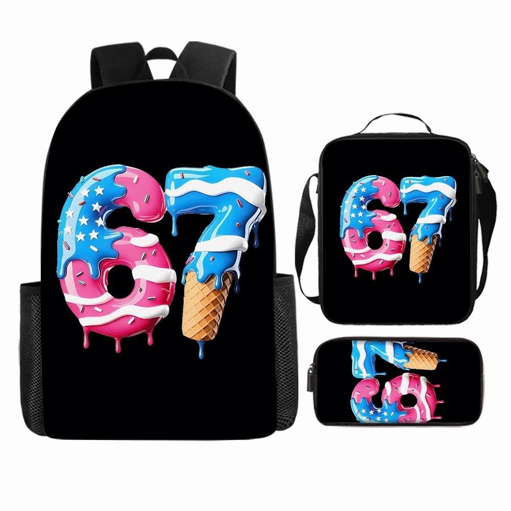 Luxury Popular Cool Novelty 67 six seven 3D Print 3pcs/Set pupil School Bags Laptop Daypack Backpack Lunch bag Pencil Case