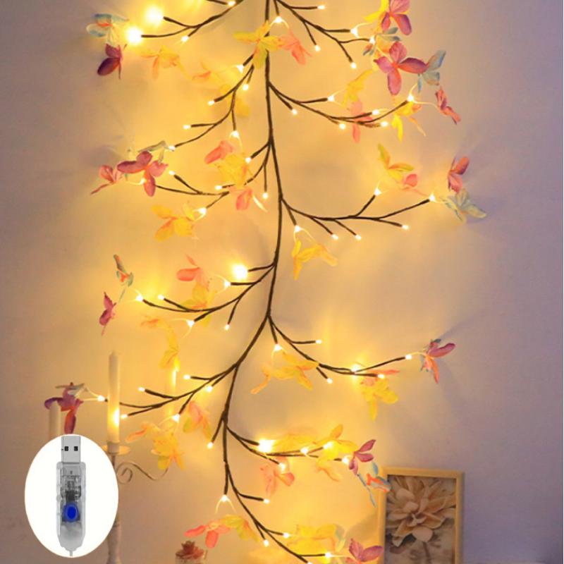 

48/96 светодиодов Гирлянда Бабочки Искусственные растения Ветки дерева 8 режимов Настенные светильники Бабочки и цветы Украшение Рождественские подарки 1.6m-48Led