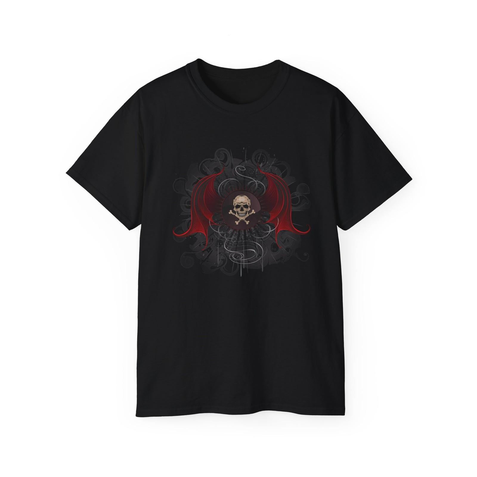 Gothic Dragon Wings & Skull, Cotton T-Shirt, Unisex S