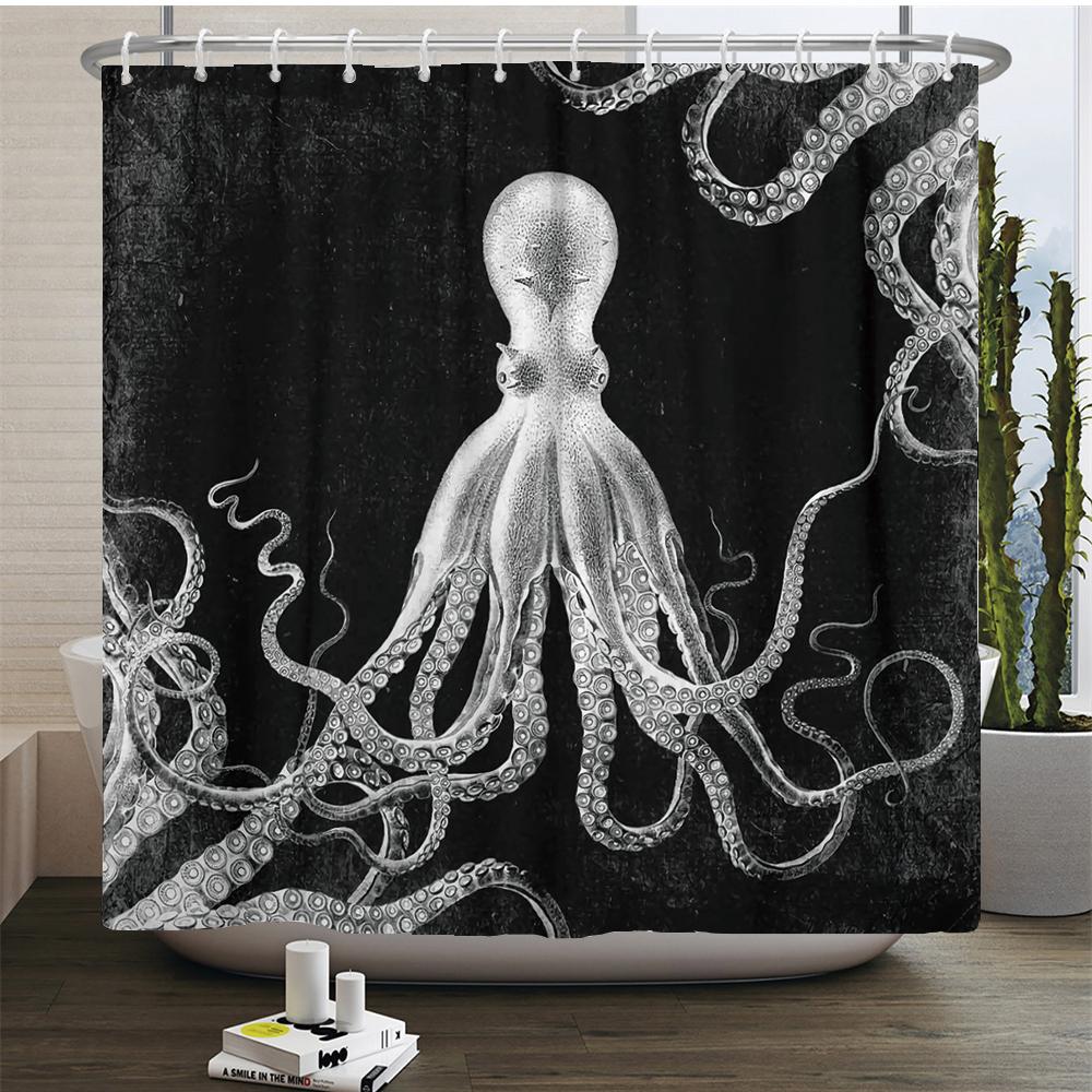 Octopus Seas Shower Curtains Bath Curtain 180*180cm Waterproof Bathroom Home Decor Washable Fabric Bathroom Screen With 12 Hooks