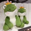Cute Frog Plush Toy Throw Pillow Playful Green Frog Wear Crown Bed Soothing Doll Children Birthday Gift Room Decoration