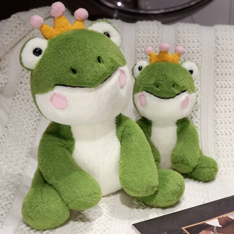 Cute Frog Plush Toy Throw Pillow Playful Green Frog Wear Crown Bed Soothing Doll Children Birthday Gift Room Decoration
