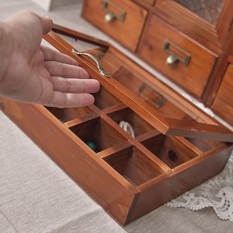 12 Grid/9 Grid 1pc jewelry&Tea&Spices Wooden Storage Showcase Box with Transparent Lid, Vintage Multifunctional Storage Home Furnish.