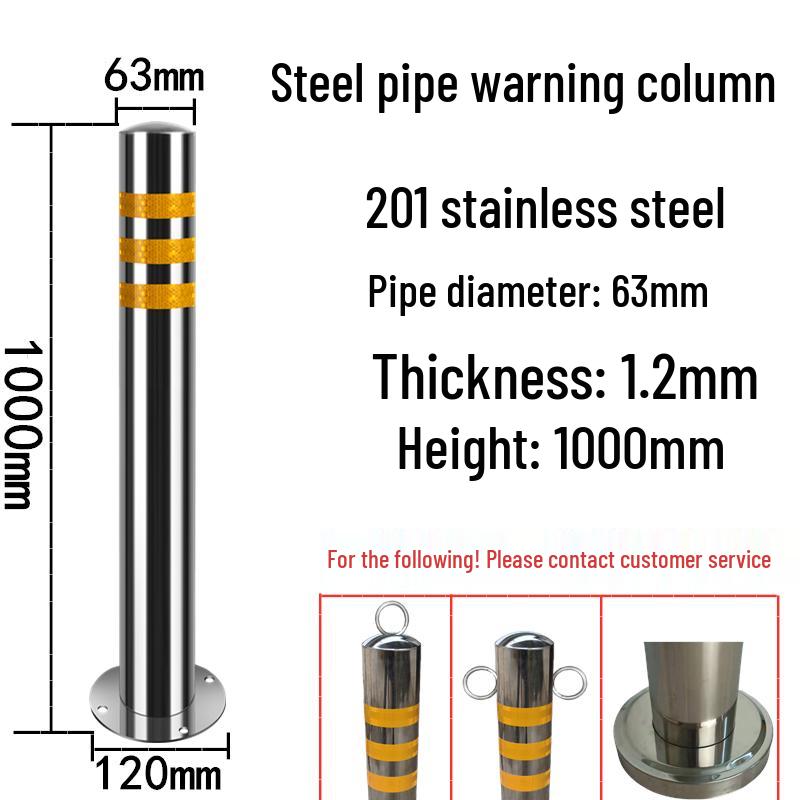 Stainless Steel Reflective Bollard: Thickened Anti-Collision Road Post, 304 Steel Parking Space Isolation Post.