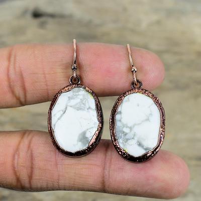 Howlite Earring Electroformed Copper Earrings Designer Jewelry Handmade Drop Earring Gemstone Copper Jewelry Amazing Earrings Gifts For Mom