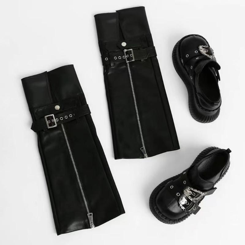 Harajuku Leather Leg Warmers Gothic Punk Long Socks Zippers Leg Sleeve Gaiters Goth Winter Warm Ankle Heap Socks Gifts