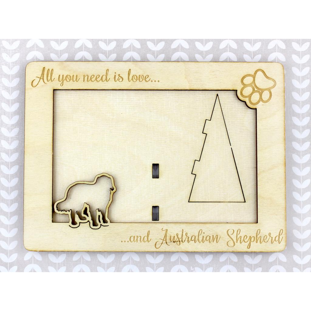 Australian Shepherd – Photo frame, engraved wooden frame | Art-Dog