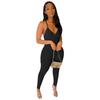 Women's Solid Color Ribbed Backless Camisole Jumpsuit with Chest Pad - Casual Yoga Wear