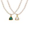 Nuova collana di perle d'acqua dolce verdi e bianche con pietra di cristallo super scintillante francese, ciondolo angolare, catena di perle alla moda personalizzata