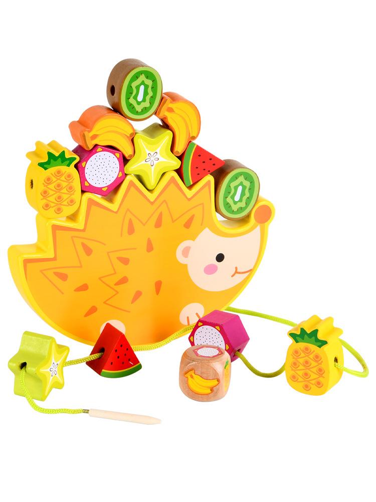 Children'S Hedgehog Fruit Balance Building Block Cartoon Stack Tower Stacking Music Large Particle Fruit Cognitive Beaded Educational Toy