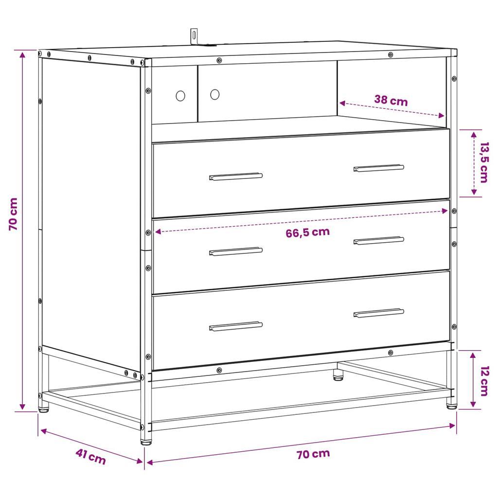 Chest of Drawers 3 Drawer Black Oak Effect