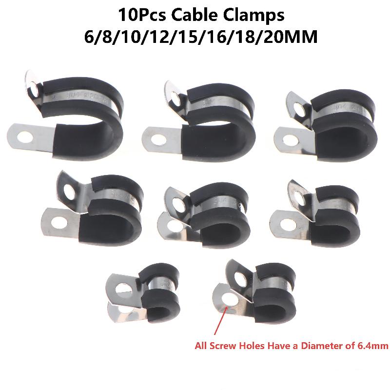 10Pcs Stainless Steel Cable Clamp 6-20mm Insulated Wire Hose Mounting Clip for Off-Road Vehicle Wiring Plumbing Repairs