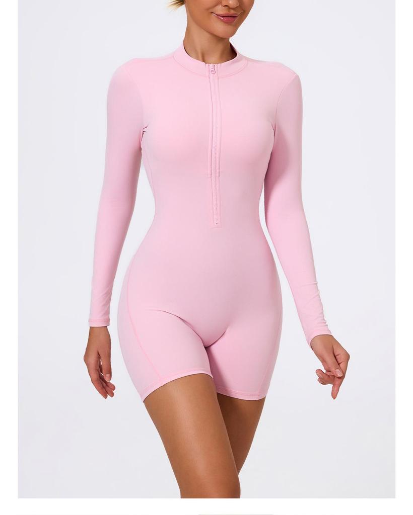 Xiga European & American Style Half-Zip Cutout Back Peach Butt Long Sleeve Yoga Jumpsuit LT05
