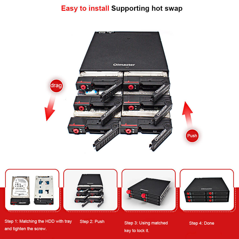 OImaster 6 Bay Mobile Backplane unterstützt 2,5'' SATA HDD SSD Festplatte mit Lüfter Schloss Hot-Swap 6Gbps Übertragung