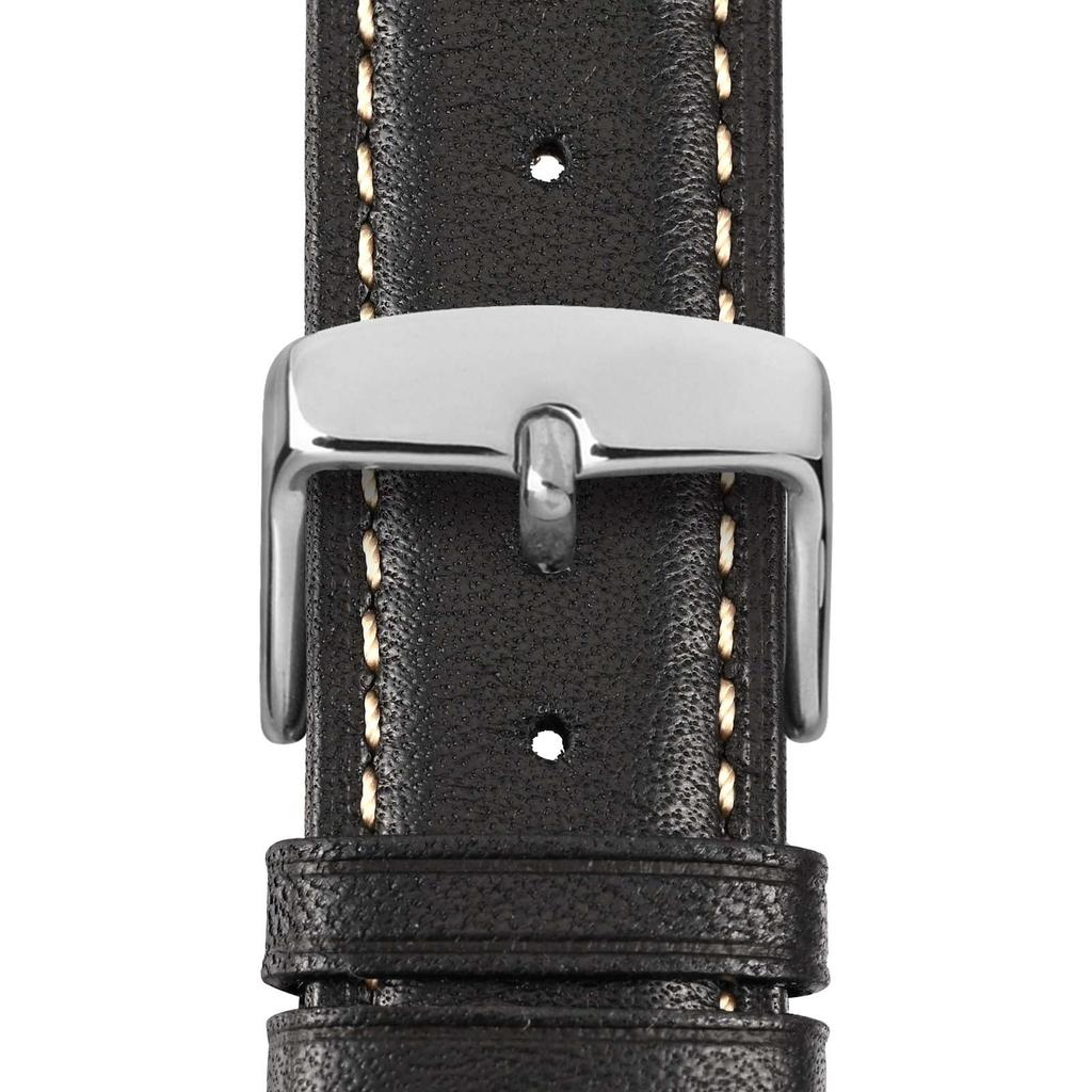 WOCCI 20mm Uhrenarmband, Vintage Echtes Leder Uhrenband (Schwarz mit Kontrastnähten), Inklusive Einstellwerkzeug und Federstegen