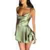 Summer Sexy Suspender Satin Short Dress Fashion Women Slim Halter Strap Casual Party A-line Dresses Female Elegant Solid Color Mini Dress Clothes 3044