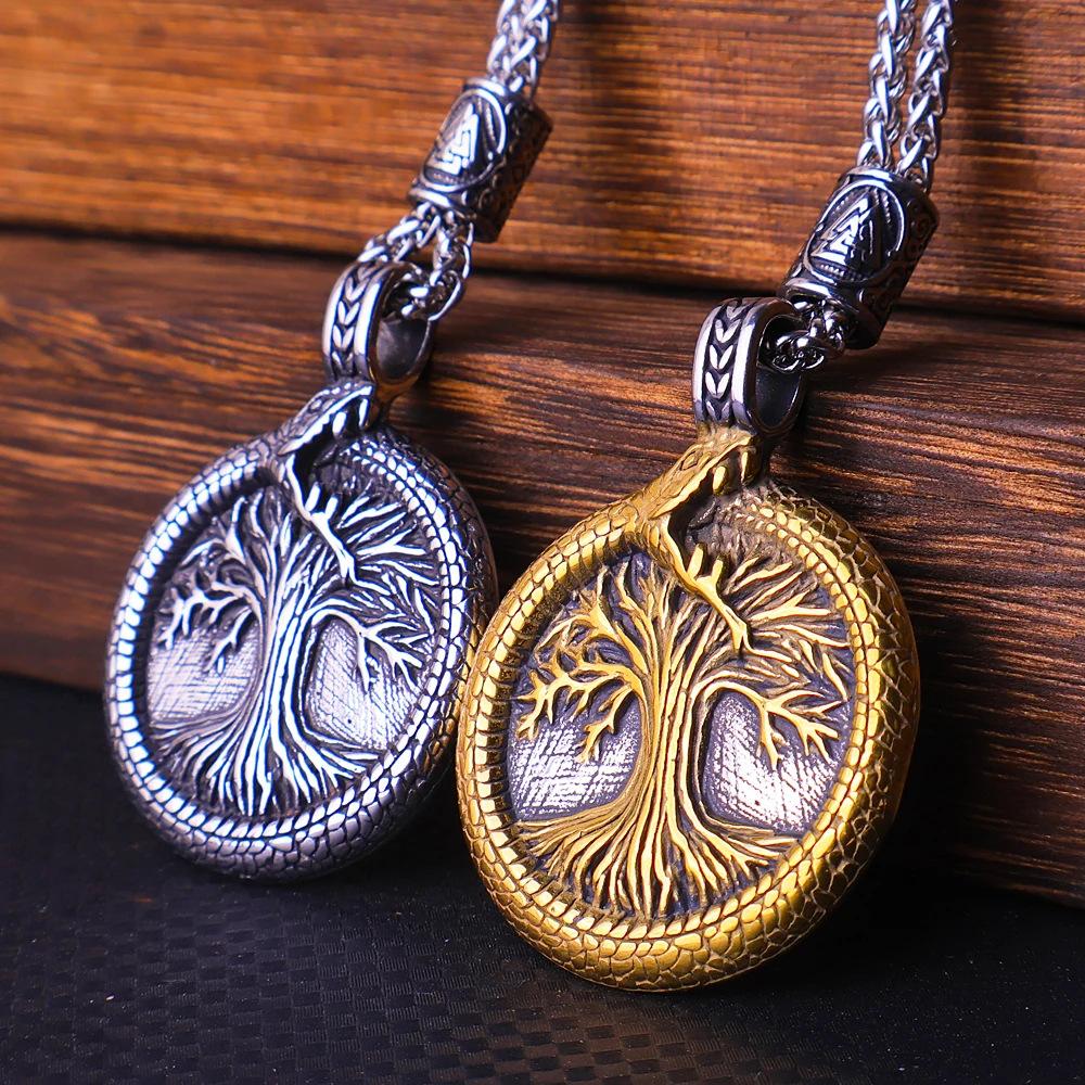 Viking Wind Disc Snake Tree of Life Stainless Steel Pendant Retro Titanium Steel Necklace Men's Pendant