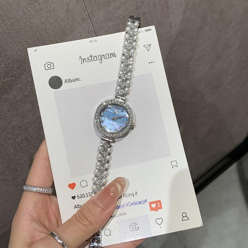 Supply Round Watch Women'S Watch Full Diamond Light Luxury Temperament Fashion Pearl Bracelet Women'S Watch Temperament Quartz