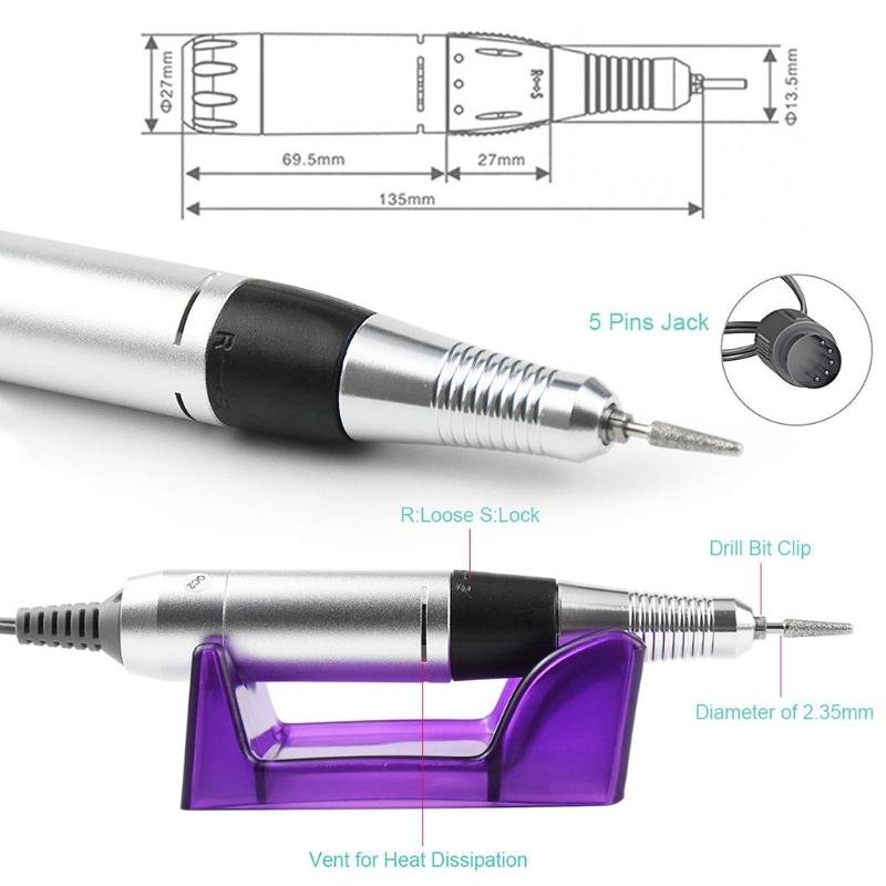 Handheld Nail Drill Machine 30000rpm Professional Nail Drill Electric Nail File Kits for Nail Shaping Buffing Gel Nails