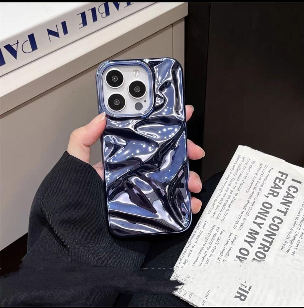 Fashion Plating Glossy Laser Wrinkle Sparkle Case For iPhone 16 15 14 13 12 11 Pro Max Plus Meteorite Texture Bumper Cover Funda