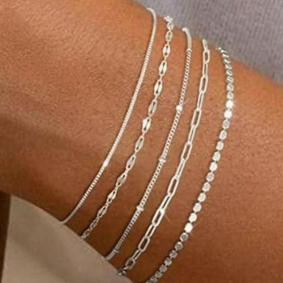 Fashionable Five-Piece Metal Chain Bracelet Set - Personalized European and American Style