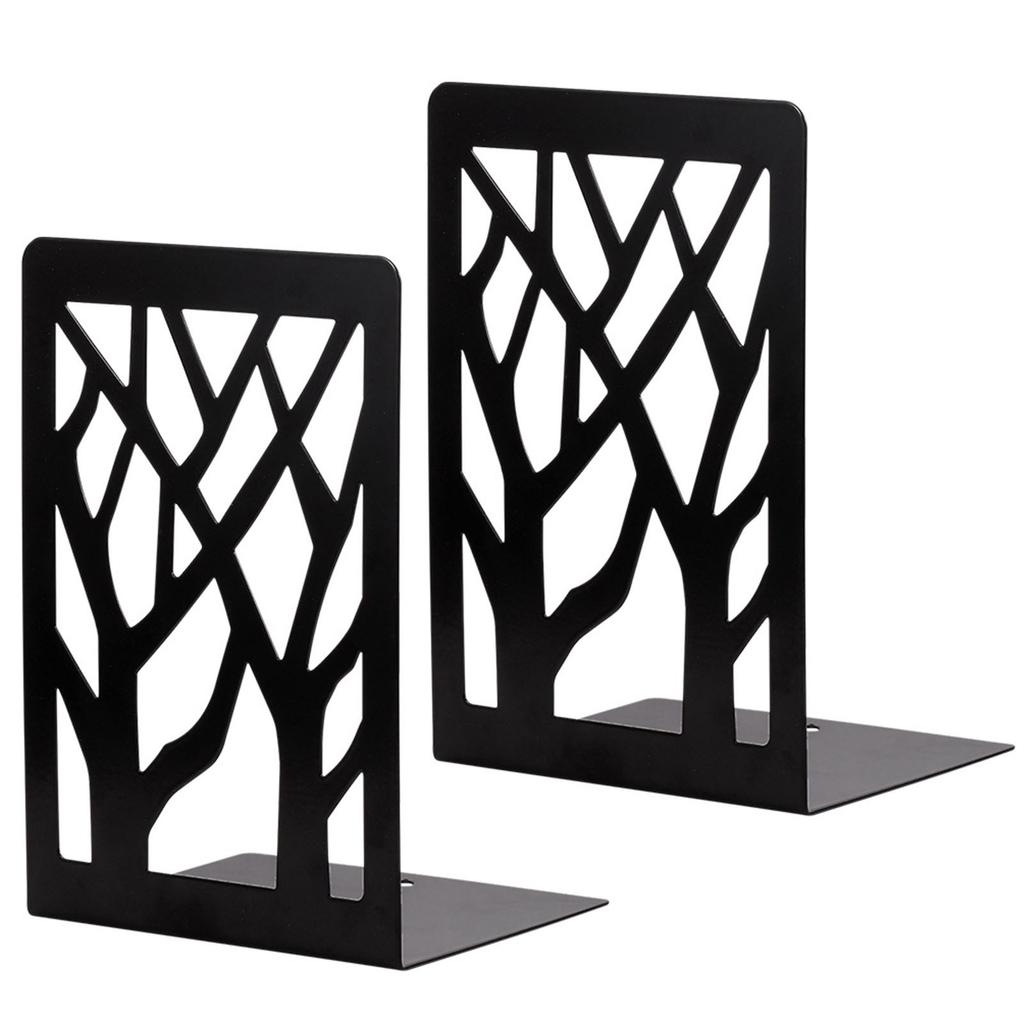 4PCS Book End Heavy Duty Iron Decorative Tall Bookend Support for Office School Home Gift Giving Black