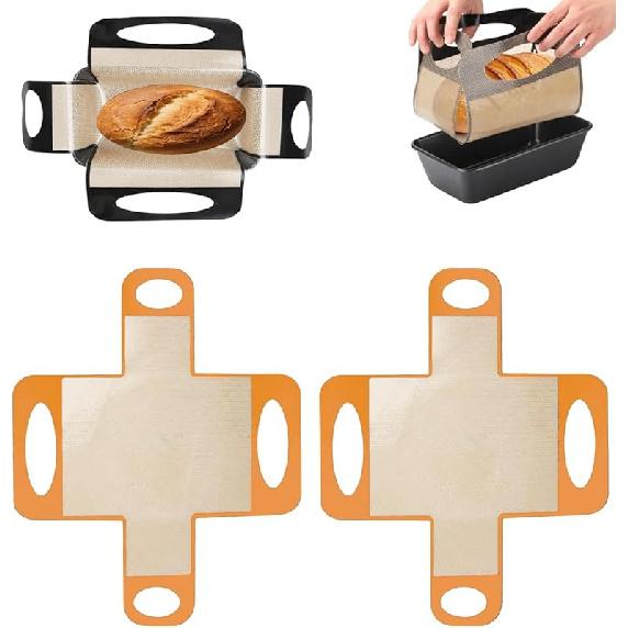 Reble Silicone Bread Loaf Pan Liner, Food-Grade Silicone Bread Sling, Loaf Pan Lifters - Non-Stick&Easy Clean Dough Transfer Tool with 4 Handles -