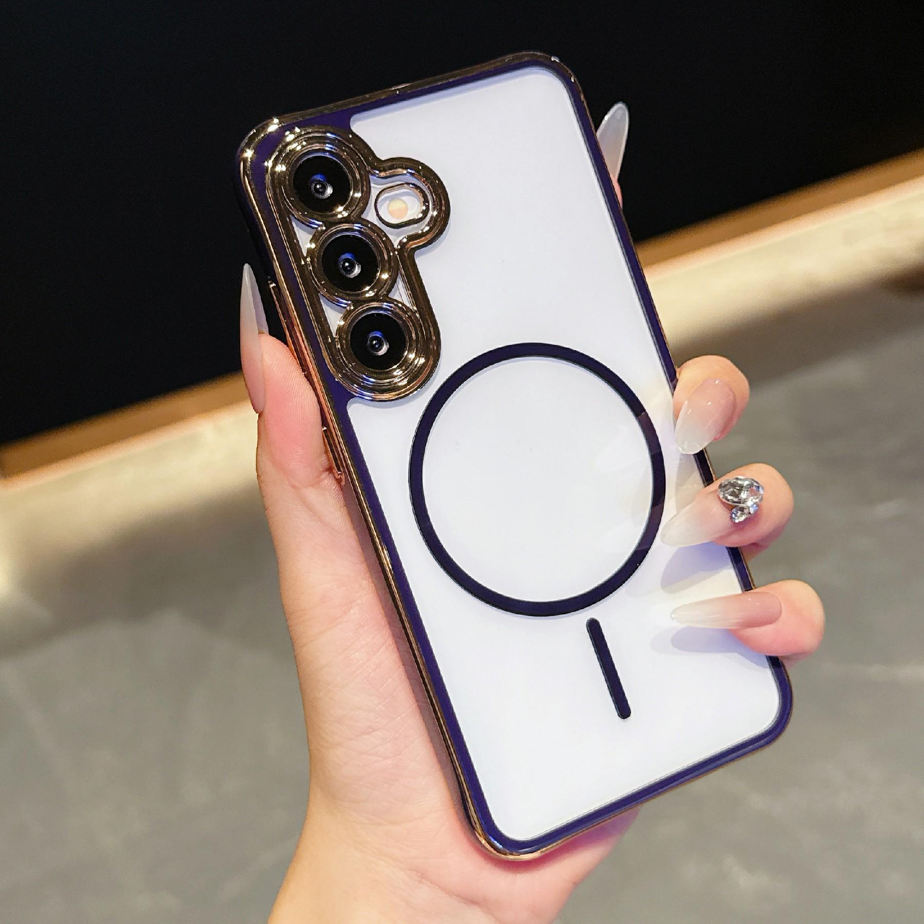 

For Samsung Galaxy S25+/S24+ Magnetic Case TPU Acrylic Phone Cover with Detachable Lens Frame Dark Purple