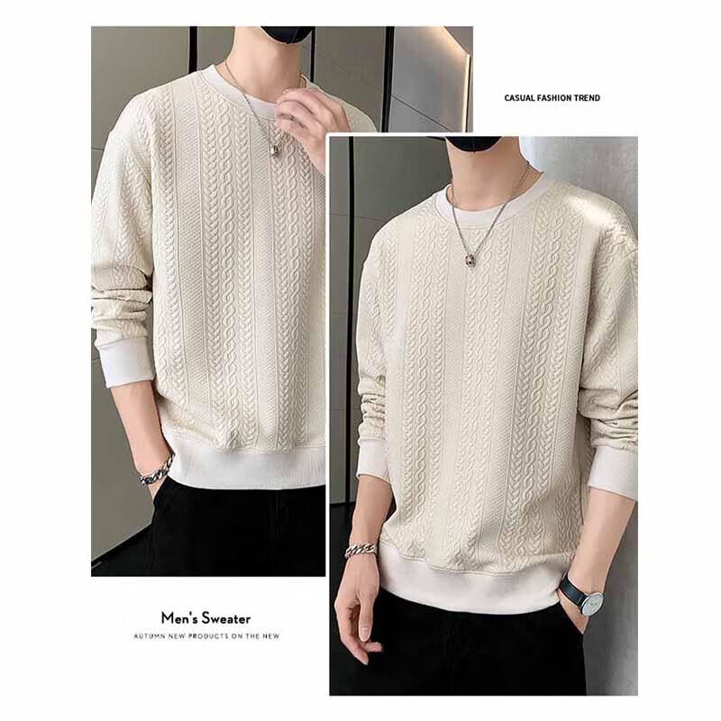 Dingfengbaoluo Men's Long-Sleeve T-Shirt, Spring Versatile Fashion Jacquard Sweatshirt