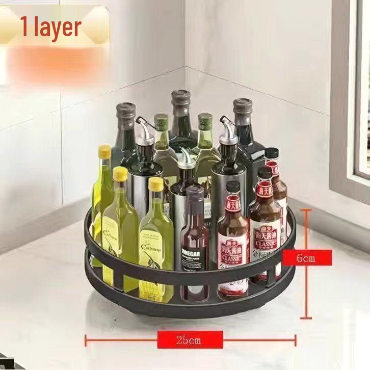 Multi-layer Rotating Kitchen Countertop Spice Rack and Oil Bottle Holder