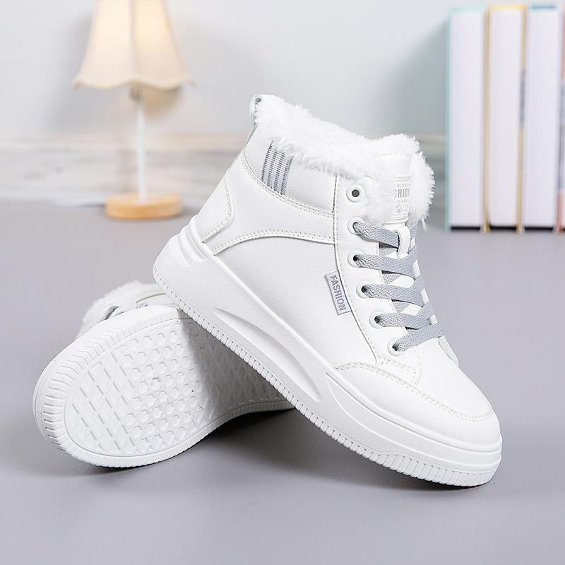 Fleece Thickened Little White Shoes Women's New Winter Casual Thick-soled Non-slip Student Board Shoes High-top Warm Cotton Shoes
