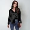 Spring Summer Satin Blouse Women Long Sleeve Shirt Faux Silk Top Casual European American Style
