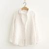 Spring Autumn Women White Shirts Cotton Yarn Floral Printing Long Sleeve Lady Tops Loose Blouses Soft Female Clothing