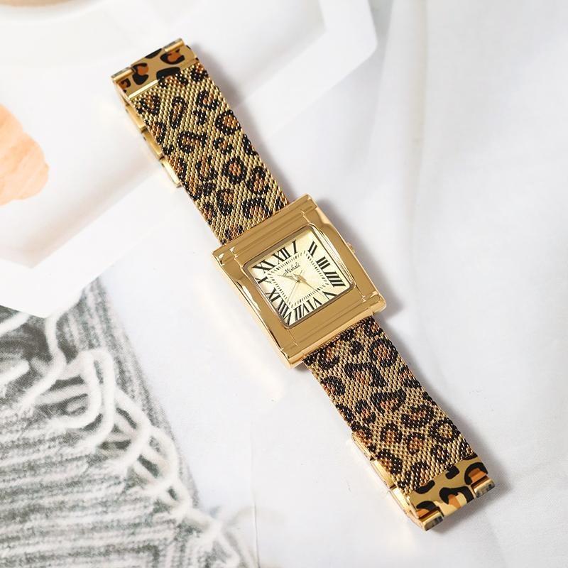 Neue Damenarmbanduhr Quadratisches Zifferblatt Armband mit Leopardenmuster Modeuhr Luxusuhr Geschenk für Liebhaber