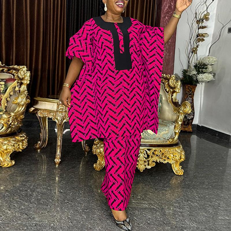 

Женские комплекты свободных топов и юбок больших размеров с круглым вырезом и короткими рукавами с принтом 3XL темно-розовый