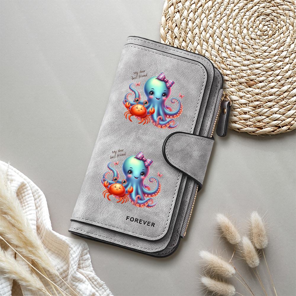 Cute Octopus Crab Print Long Wallet Forever Fashion Women's Portable Card Holder Purse