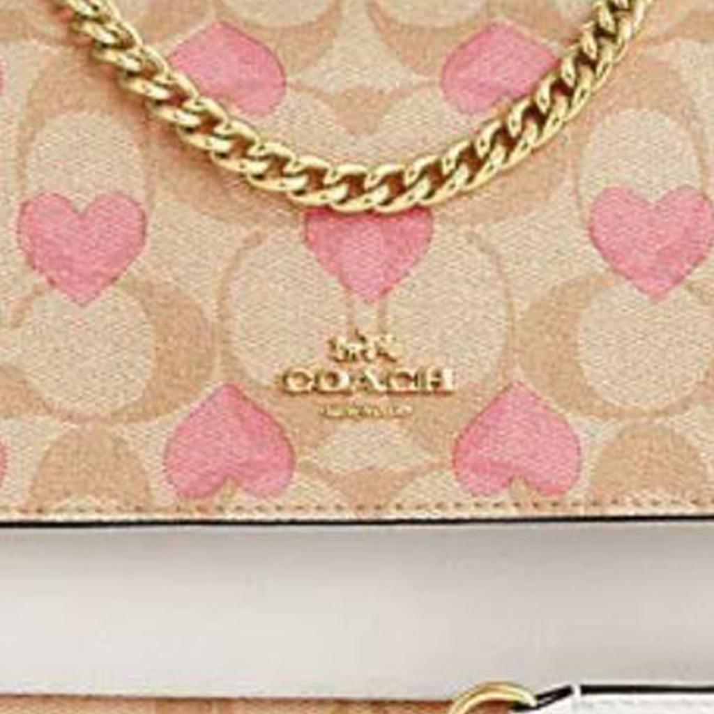 COACH Klare Canvas With Leather Chain Bag, Shoulder Bag, Crossbody Bag Small Women's Light Khaki & Chalk White CO950-IMOTV