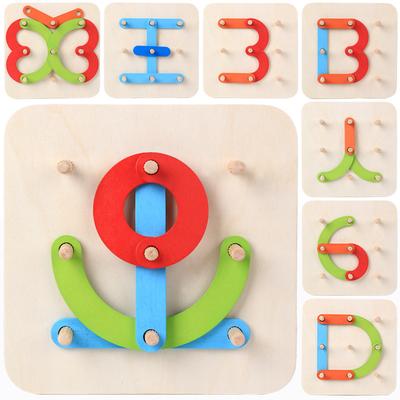 Lustiges Holzklötze-Puzzle Zahlen Buchstaben Formen Kinderkreativität Vielfalt DIY Puzzle-Set Intelligentes Spiel Lernspielzeug