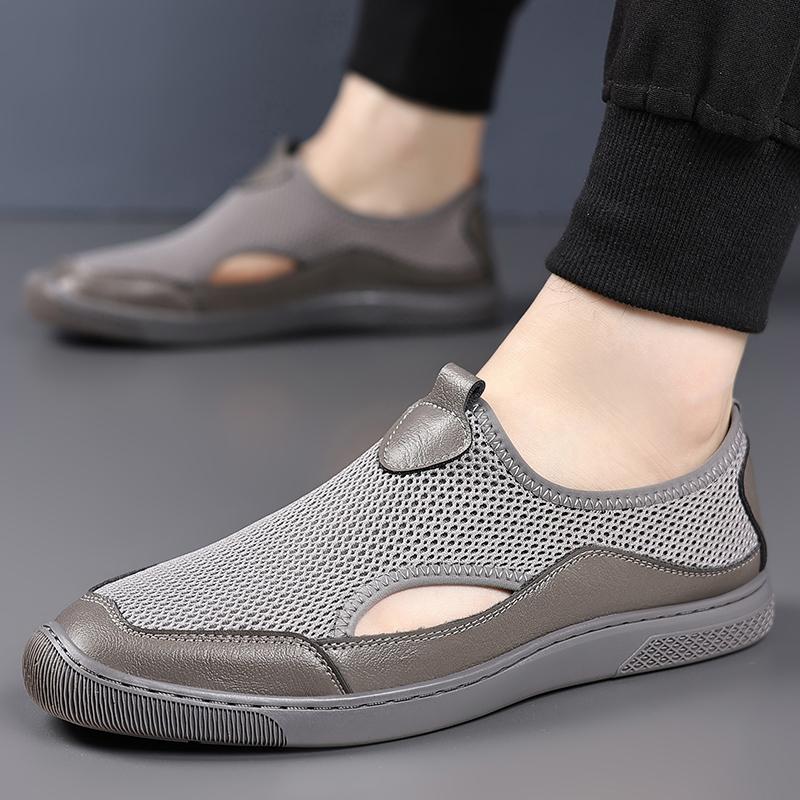 Fashion Mens Slip On Walking Shoes Mens Hollow Out Loafers Luxury Brand Men Casual Flats Male Comfortable Beach Sandals Driving Shoes
