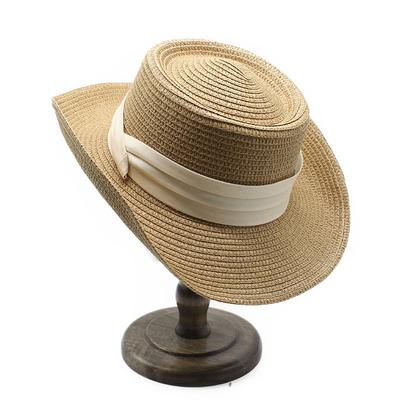 Sonnencreme Sommer Schatten Französisch Flat Top Strohhut Schwarzer Gürtel Damen Dreifach gefaltet mit Seaside Beach Top Hut Sonnenschutz gewebt