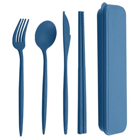 4Pcs/Set Reusable Portable Plastic Cutlery Set with Storage Box Students Spoon Fork Cutter Chopsticks Tableware Set