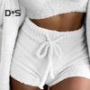 3 Teile/satz Herbst Winter Frauen Mantel Weste Shorts Set Dicken Plüsch Homewear Kleidung Nachtwäsche Mit Kapuze Lange Ärmel Offene Stich Warme Jacke Kordelzug