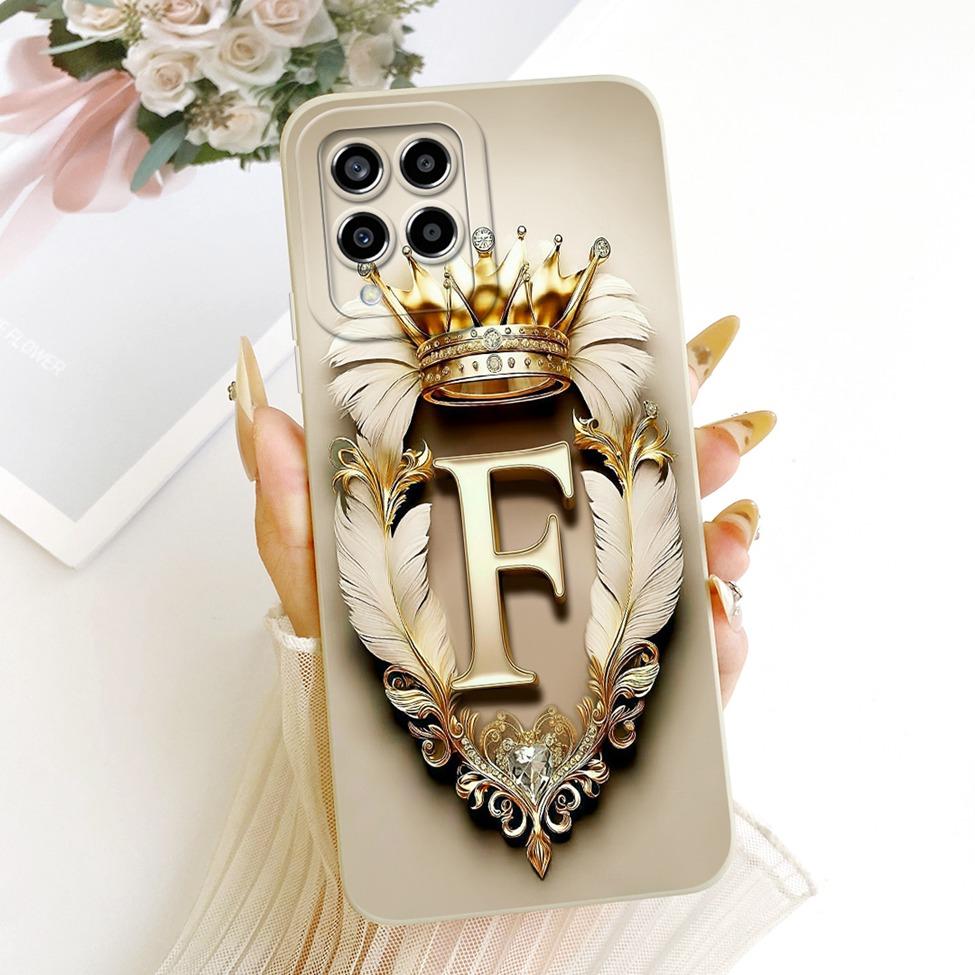 For Samsung M53 5G Case SM-M536B Luxury A-Z Letters Fashion Crown 2D Painted Silicone Phone Casing For Samsung Galaxy M53 5G
